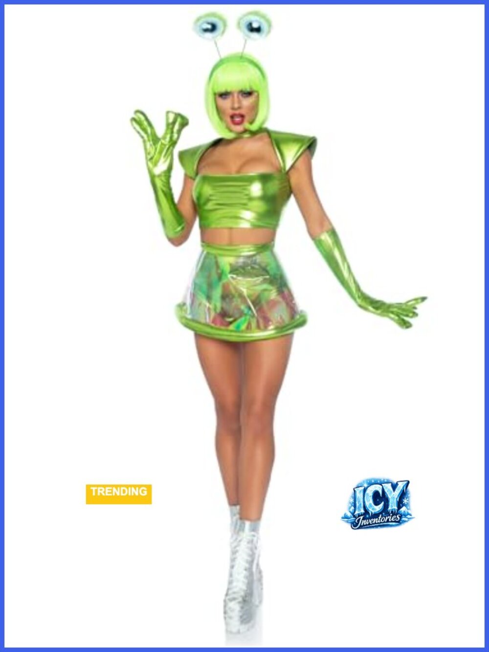 Alien Halloween Costume with Gloves & Headband 5pc Set Metallic Lame Crop Top